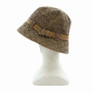 COACH バケットハット ミニシグネチャー 総柄 ベルト ロゴ キャンバス レザー M-L 茶 ブラウン GY18