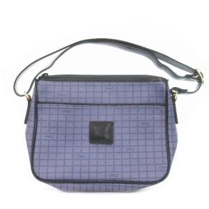 ショルダーバッグ PVC レザー ロゴ 格子柄 青 ブルー /AH1 GY18
