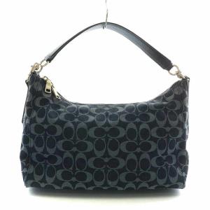 COACH ハンドバッグ ショルダー 2WAY キャンバス シグネチャー 総柄 ロゴ ゴールド金具 紺 ネイビー 11139E