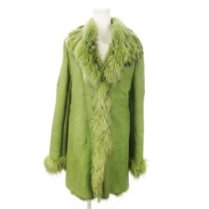 ムートンコート ファーコート 毛皮 ロング フロントホック 9 緑 グリーン /MN12 GY11