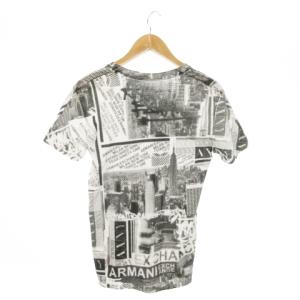 A/X ARMANI EXCHANGE Tシャツ Vネック 半袖 ストレッチ ロゴ 総柄 S 白 ホワイト /AO12 GY18