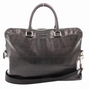 F72970 ハンドバッグ ビジネス ショルダー 2WAY 斜め掛け ロゴ レザー クロコダイル型押し 黒 ブラック