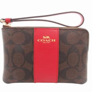 58035 シグネチャー リストレット ポーチ ロゴ PVC 茶 ブラウン 赤 レッド