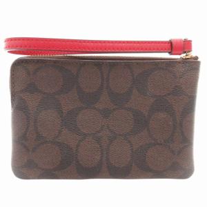 COACH 58035 シグネチャー リストレット ポーチ ロゴ PVC 茶 ブラウン 赤 レッド