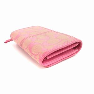 COACH 二つ折り財布 ウォレット 小銭入れ キャンバス レザー シグネチャー ロゴ ピンク GY