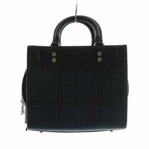 COACH ローグ 20 プラッド プリント ハンドバッグ ショルダー 2WAY レザー チェック柄 黒 ブラック 紺 ネイビー 緑 グリーン