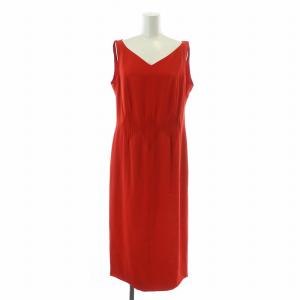 ワンピース 絹 シルク混 ノースリーブ ロング Ｖネック 10 XL 赤 レッド /XZ GY17
