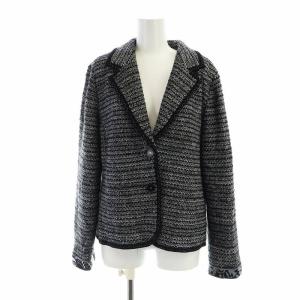 2B テーラードジャケット 長袖 シングル 総裏地 モヘア混 絹混 シルク混 総柄 LL 黒 ブラック