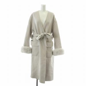 ファーバックルベルトコート アウター ウール ノーカラー フェイクファー ロング 36 S ラベンダー