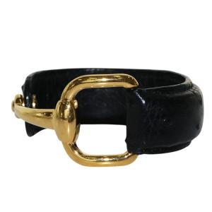 GUCCI ホースビット バングル ブレスレット オーストリッチ レザー 革 ロゴ アクセサリー ゴールドカラー金具 黒 ブラック