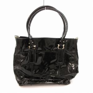 Salvatore Ferragamo ハンドバッグ トート エナメル ガンチーニ 黒 /UO GY11