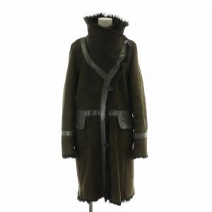 ラムレザー コート ムートン ファー ロング 牛革 切替 M カーキ グレー アウター /XZ GY18