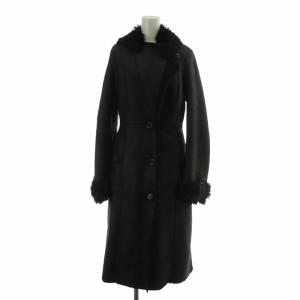 ムートンレザーコート アウター 羊革 ラムスキン ロング ファー 38 S 黒 ブラック /XZ GY18