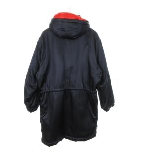 LACOSTE ヴィンテージ 文字ワニ 中綿 ベンチ コート ロング フード ドロスト プリント ロゴ 4 XL 紺 ネイビー