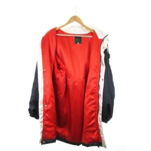 LACOSTE ヴィンテージ 文字ワニ 中綿 ベンチ コート ロング フード ドロスト プリント ロゴ 4 XL 紺 ネイビー