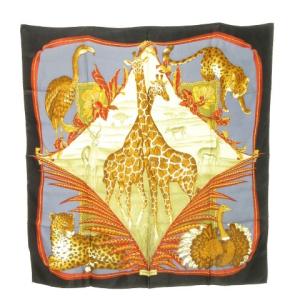 大判スカーフ アニマル サファリ 動物 ロゴ 総柄 黒 ブラック 茶 ブラウン