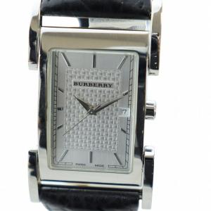 腕時計 スクエア クォーツ デイト カレンダー付き レザーバンド シルバー色 BU1106