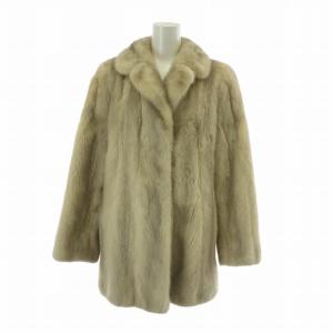 銀サガ ファーコート アウター 毛皮 サファイアミンク ミドル 肩パッド 裏地刺繍 9 M グレー /XZ