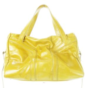 YVES SAINT LAURENT ハンドバッグ 2way ショルダーバッグ エナメル レザー イエローオーカー 茶 ブラウン 黄 イエロー