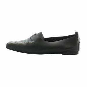 CHANEL パンプス フラットシューズ レザー スクエアトゥ ステッチ ココマーク 38 25cm 黒 ブラック /XZ