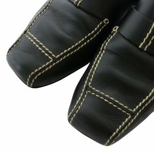 CHANEL パンプス フラットシューズ レザー スクエアトゥ ステッチ ココマーク 38 25cm 黒 ブラック /XZ