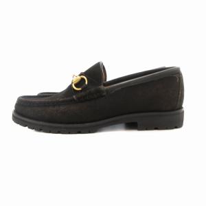 GUCCI 111 6030 ローファー ホースビット ゴールド金具 スエード レザー 7 約26cm 茶