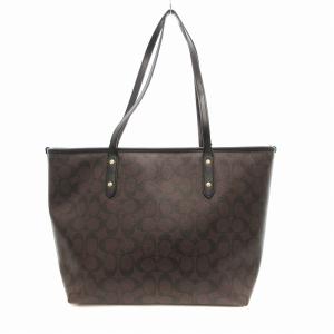COACH トートバッグ ハンドバッグ シグネチャー レザー切替 茶 58292