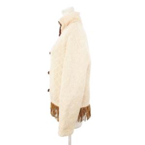 Ermanno Scervino ニットジャケット スタンドカラー 切替 レザー 本革 フリンジ 38 M ピンク /AH19 GY18