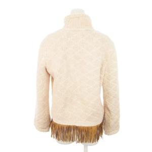 Ermanno Scervino ニットジャケット スタンドカラー 切替 レザー 本革 フリンジ 38 M ピンク /AH19 GY18