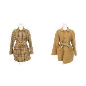 ステンカラーコート リバーシブル リボンベルト ハウスチェック 大きいサイズ 13AB3 茶 ブラウン