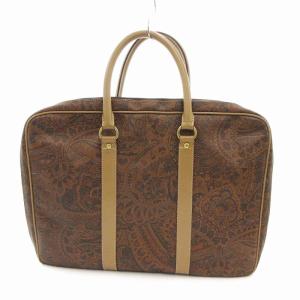 VALENTINO GARAVANI ブリーフケース ハンドバッグ PVC レザートリム ロゴ ペイズリー柄 茶 ブラウン