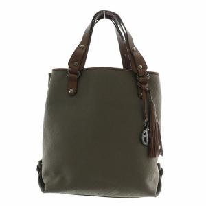 GIORGIO ARMANI ハンドバッグ トート キャンバス レザー 総柄 オープントップ タッセル グレー 茶色 ブラウン