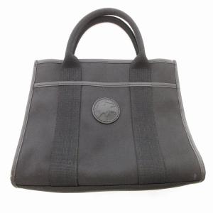 ハンドバッグ トート キャンバス レザートリム ロゴ 黒 ブラック /UO GY18