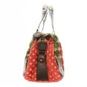 Think Bee ハンドバッグ ボストンバッグ ミニ キャンバス ボタン 刺繍 ドット 茶 ブラウン /MN10 GY18