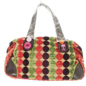 Think Bee ハンドバッグ ボストンバッグ ミニ キャンバス ボタン 刺繍 ドット 茶 ブラウン /MN10 GY18