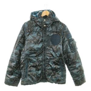 パディングジャケット 中綿ジャケット ジップアップ フード付 カモフラ 迷彩柄 L 青 ブルー /MN4