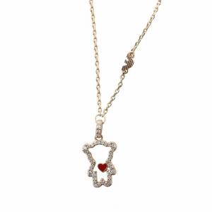 ペンダントネックレス 真鍮 14Kローズゴールドプレーティングト アクセサリー ラインストーン くまモチーフ