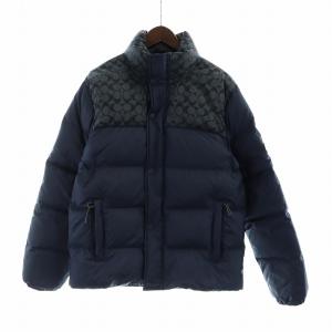 ダウンジャケット シグネチャー スタンドカラー ジップアップ 長袖 総裏地 ロゴワッペン S 紺 ネイビー