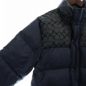 COACH ダウンジャケット シグネチャー スタンドカラー ジップアップ 長袖 総裏地 ロゴワッペン S 紺 ネイビー