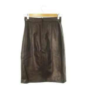 CELINE オールドセリーヌ ヴィンテージ ラムレザー スカート タイト ひざ丈 羊革 本革 38 M 茶 ブラウン