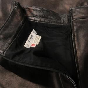 CELINE オールドセリーヌ ヴィンテージ ラムレザー スカート タイト ひざ丈 羊革 本革 38 M 茶 ブラウン
