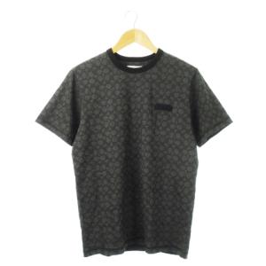 Tシャツ ラウンドネック 丸首 半袖 ラバーロゴ 総柄 シグネチャー S グレー