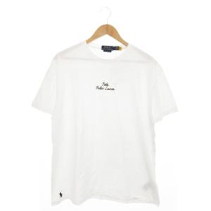 Tシャツ カットソー ラウンドネック 丸首 半袖 ロゴ 刺繍 ワンポイント LG 白 ホワイト