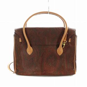ETRO ハンドバッグ ショルダー 2WAY PVC レザー ロゴ ペイズリー柄 総柄 茶 ブラウン GY18 /MQ