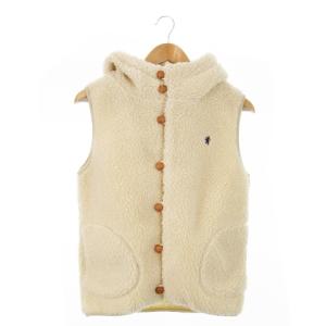 ボアベスト フロントボタン くるみボタン フーディー ワンポイント ロゴ刺繍 14 M ベージュ /MN9