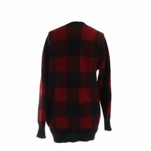 HYSTERIC GLAMOUR カーディガン チェック柄 Vネック ポケット モヘヤ混 ロゴ 長袖 刺繍 F 赤 レッド 黒 ブラック