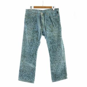 デニムパンツ ジーンズ ジップフライ 総柄 レザーパッチ メデューサ ロゴ 38/52 青 ブルー GY18