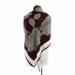 GUCCI 大判スカーフ ショール 花柄 GG ロゴ リーフ 総柄 絹 シルク グレー 赤 ワインレッド GY18