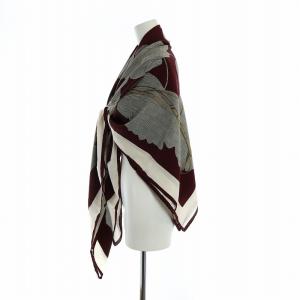 GUCCI 大判スカーフ ショール 花柄 GG ロゴ リーフ 総柄 絹 シルク グレー 赤 ワインレッド GY18