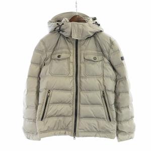 ダウンジャケット ジップアップ 総裏地 長袖 フード ロゴ M グレー GY17 /MQ